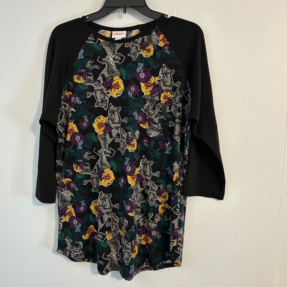LuLaRoe‎ Baseball Tee Top Womens L Black Raglan Sleeve Pumpkin Horse Halloween